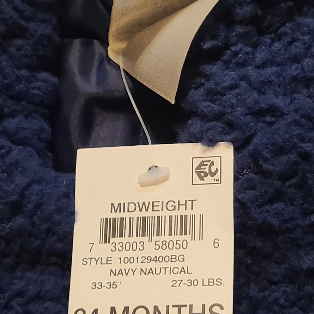 First Impressions Navy Blue Hooded Teddy Coat NWT 24 Months Fleece Button Front - Picture 4 of 10